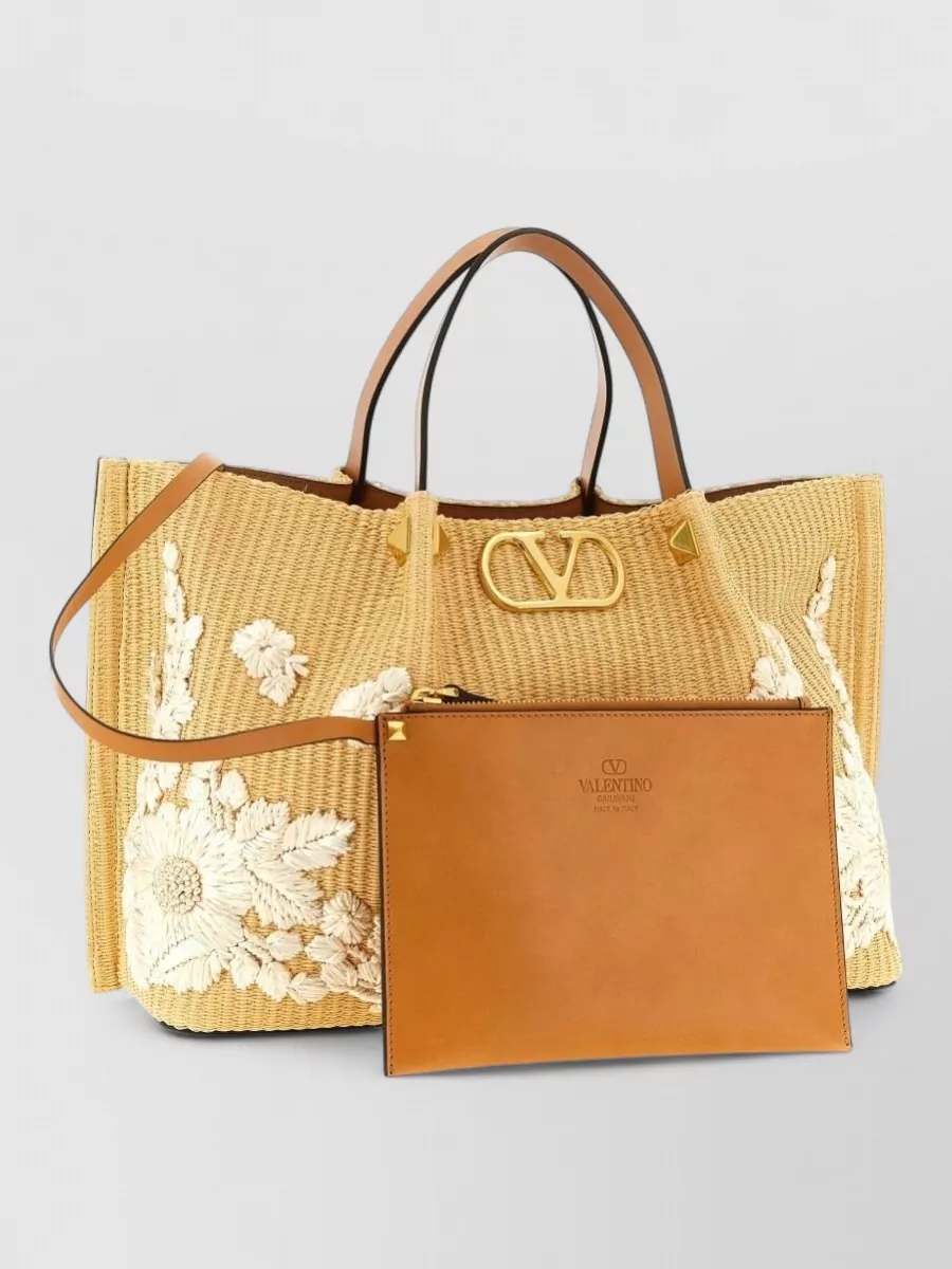 Valentino Garavani Vlogo Signature Medium Raffia Beach Bag