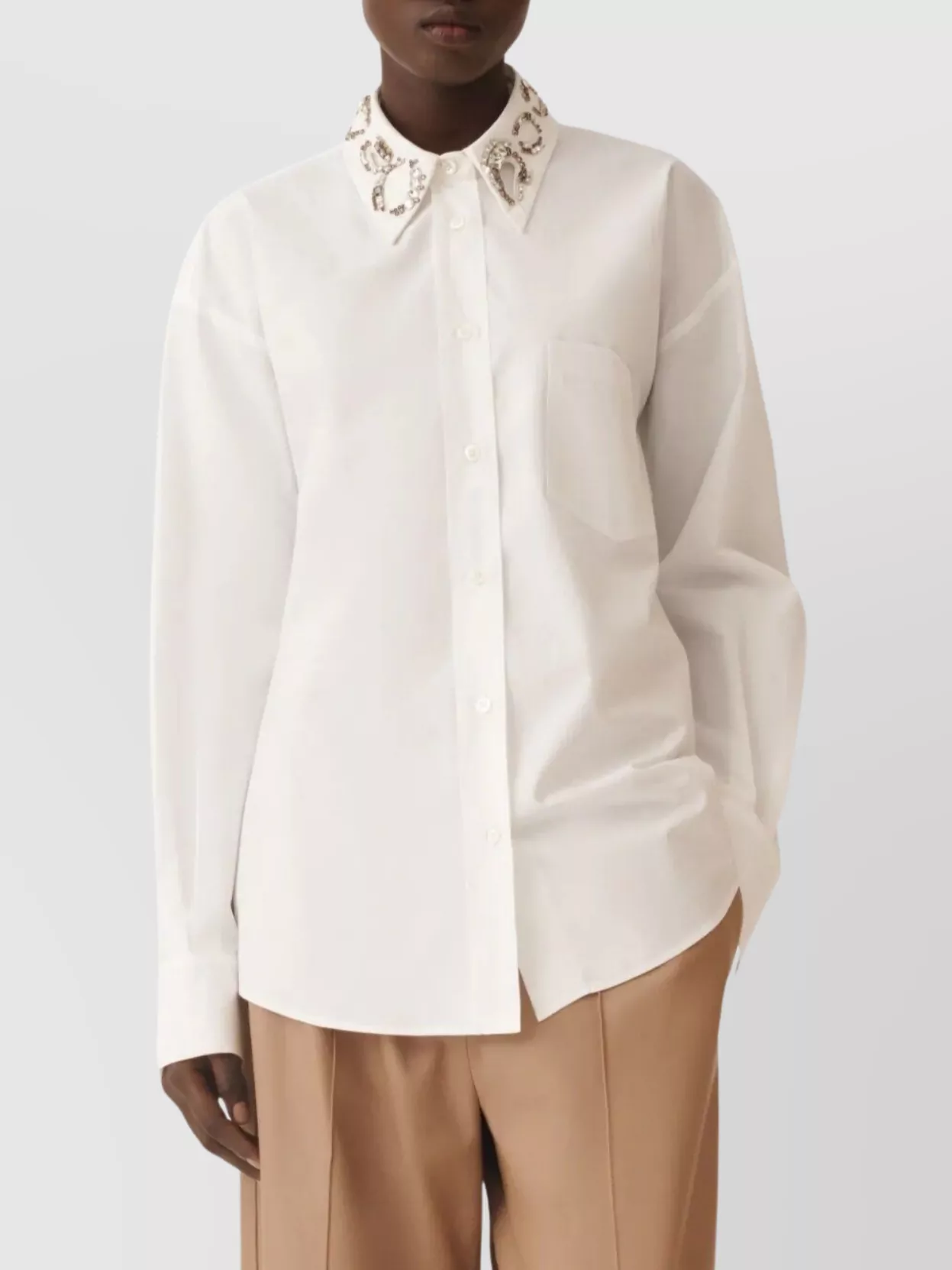 Fabiana Filippi Long Sleeve Top Featuring Embellished Collar