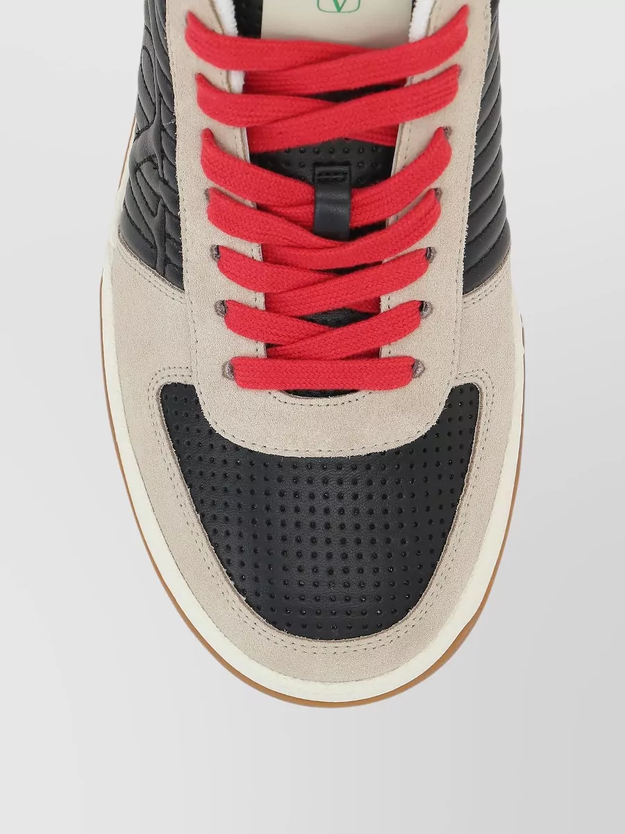 Valentino Sneakers Contrasting Panels Perforated Detailing Rubber Sole