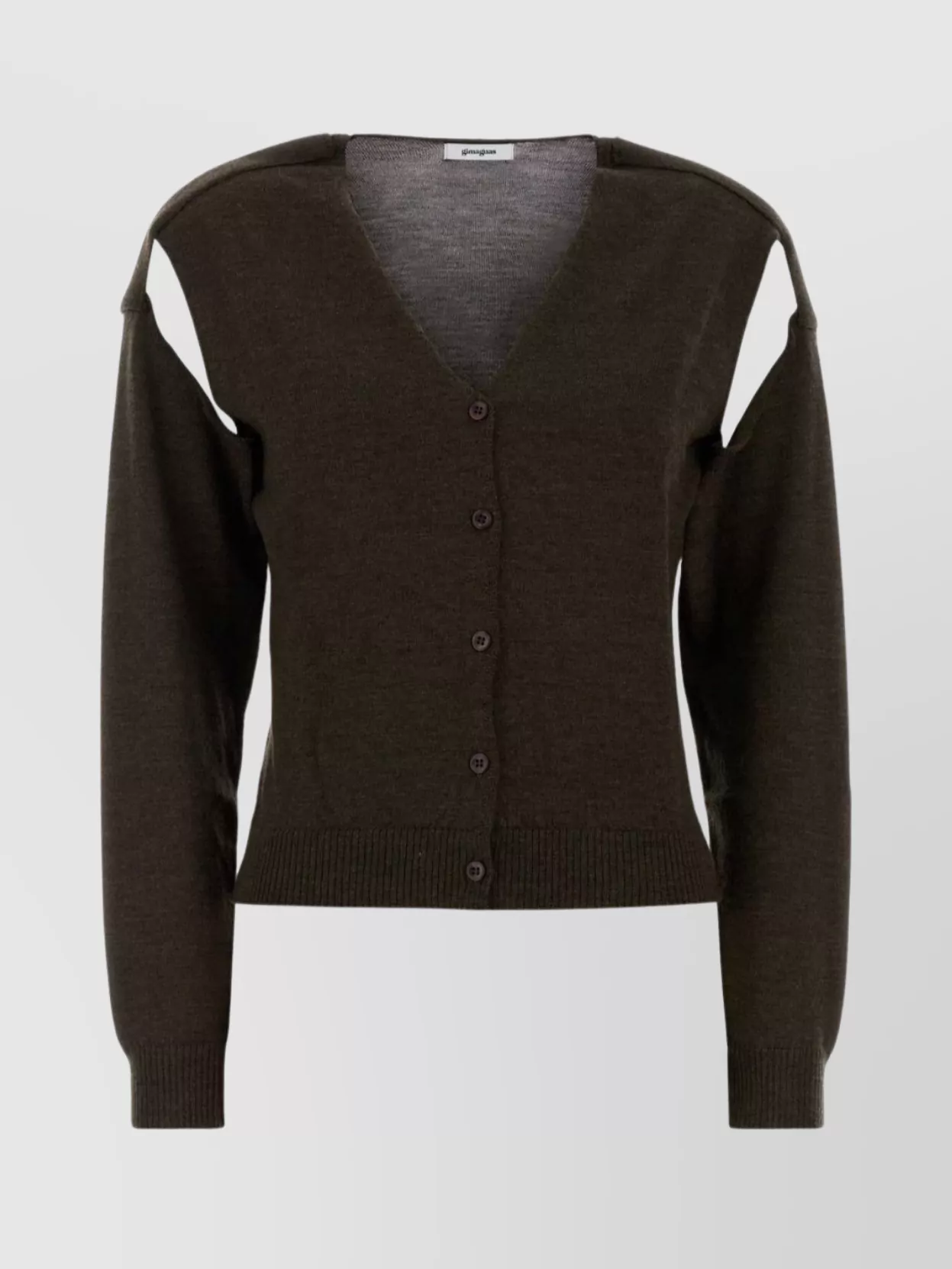 Gimaguas Wool Cardigan With V-neckline And Cut-out Shoulders In Brown