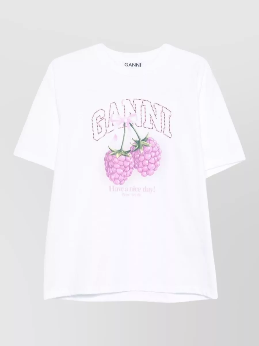 Ganni Organic cotton raspberry print oversized t-shirt