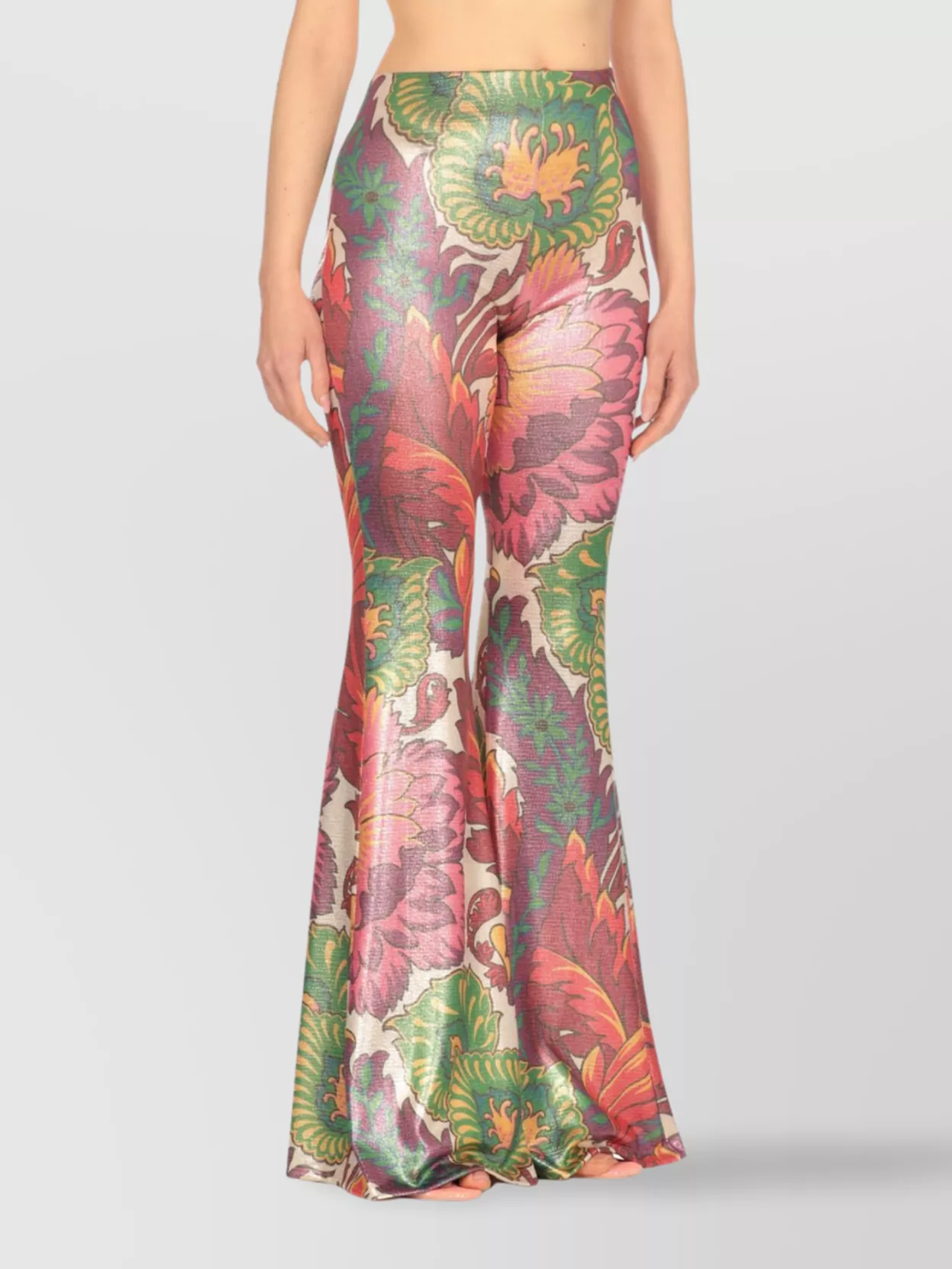Etro Floral Print High Waist Flared Trousers In Multi