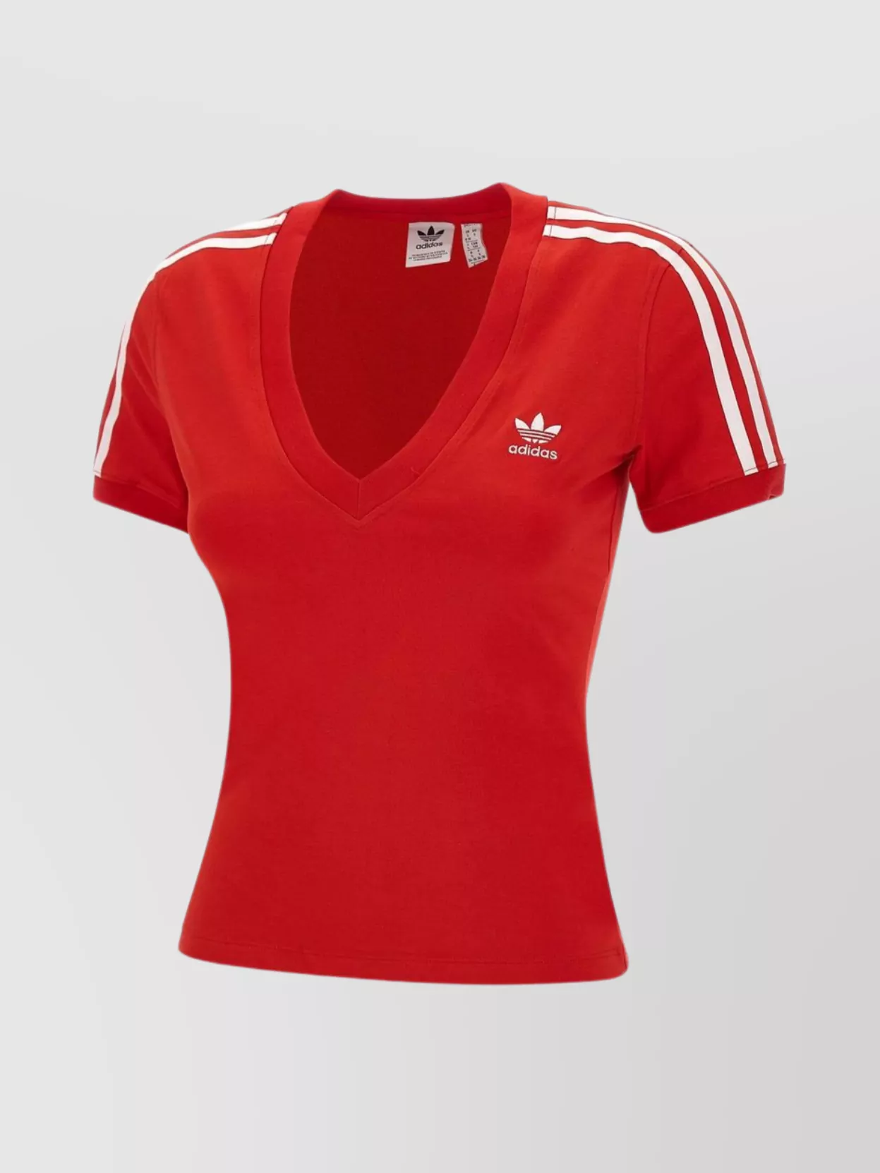 Adidas Originals Striped Sleeve V-neck Cotton T-shirt In Red