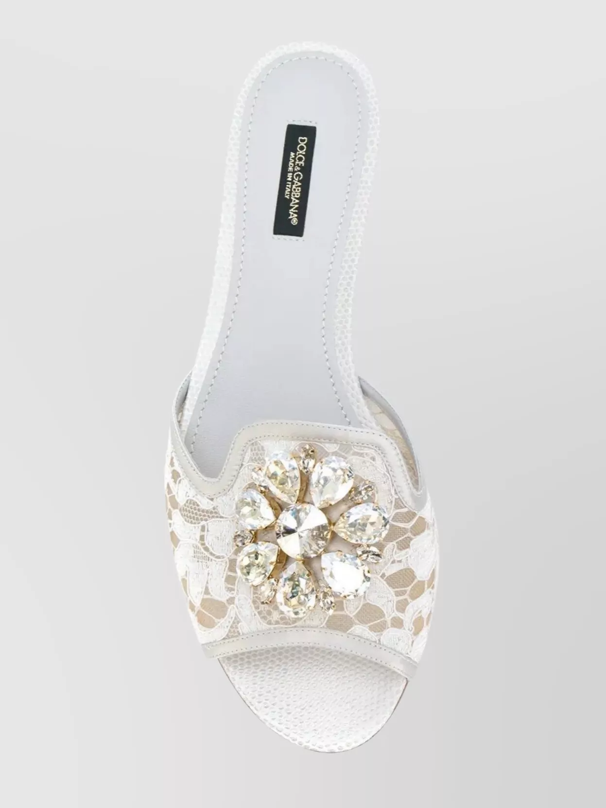 Dolce & Gabbana Bianca Brooch-embellished Lace And Mesh Sandals In White