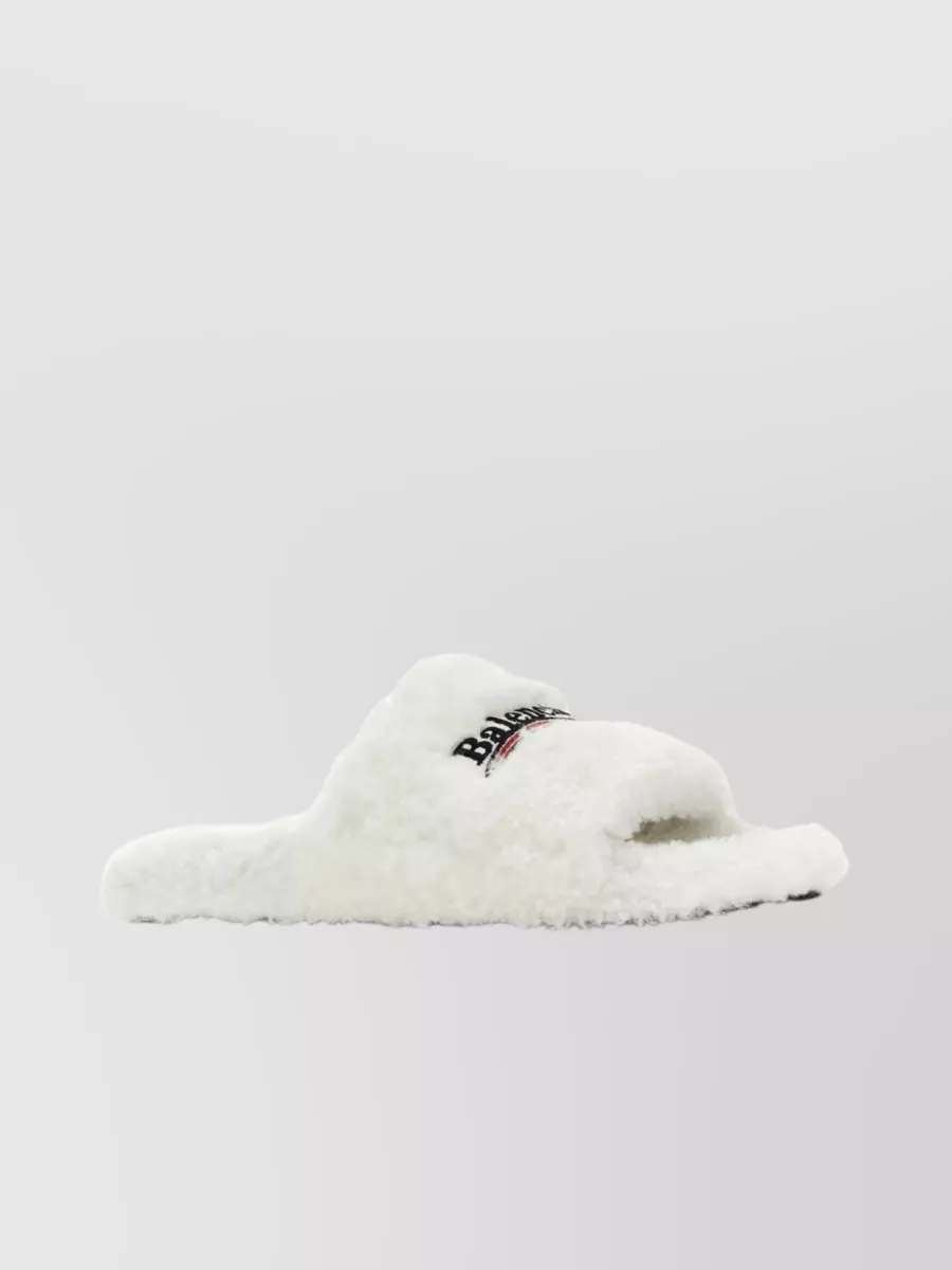 Balenciaga Shearling Furry Slippers With Round Toe And Flat Sole
