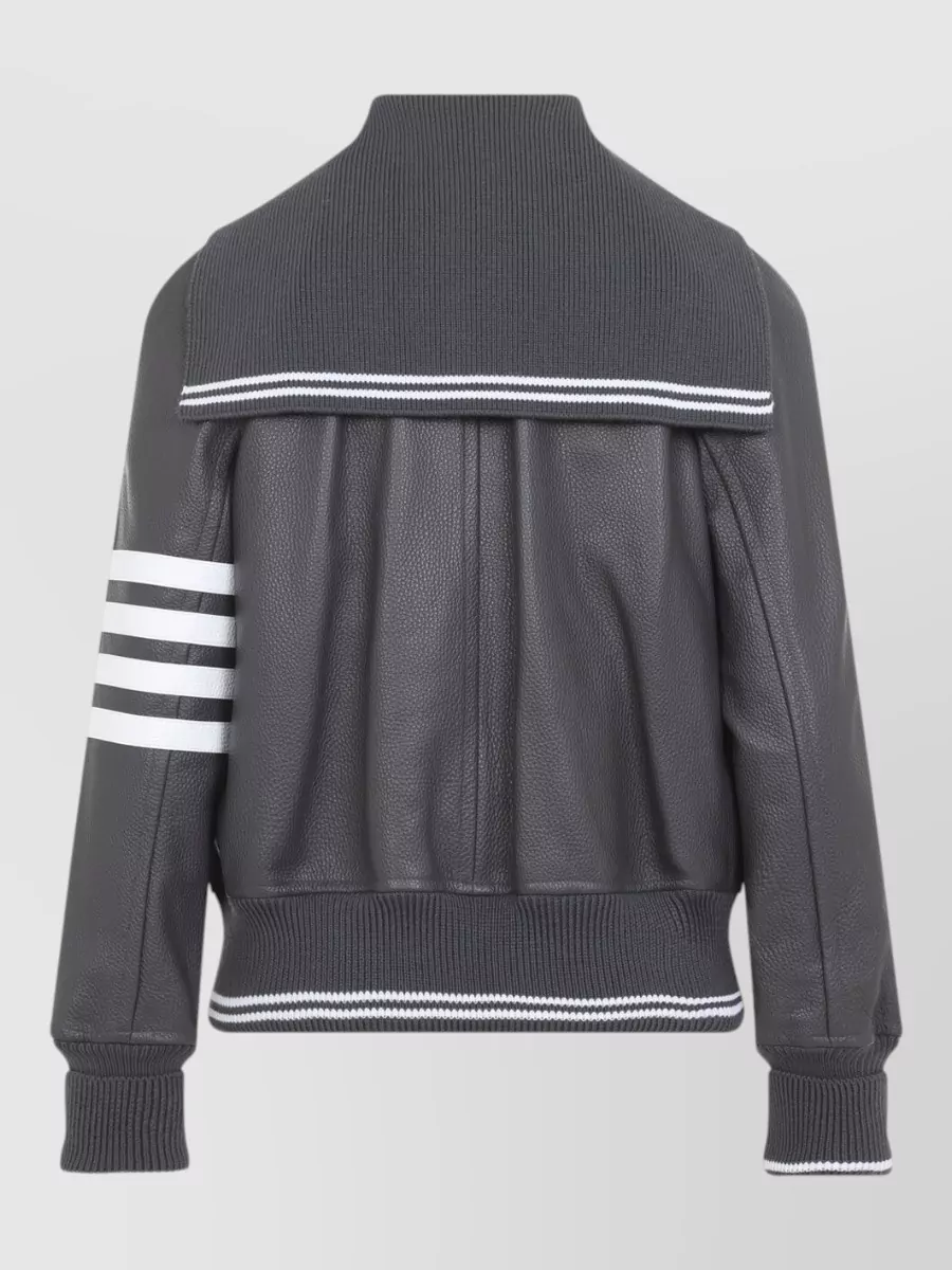 Thom Browne Leather Oversized Raglan-Sleeve Blouson Jacket