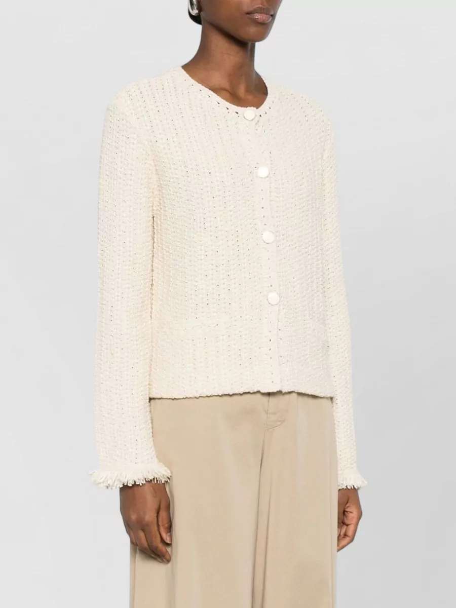 Emporio Armani Cotton Blend Fringed Buttoned Cardigan