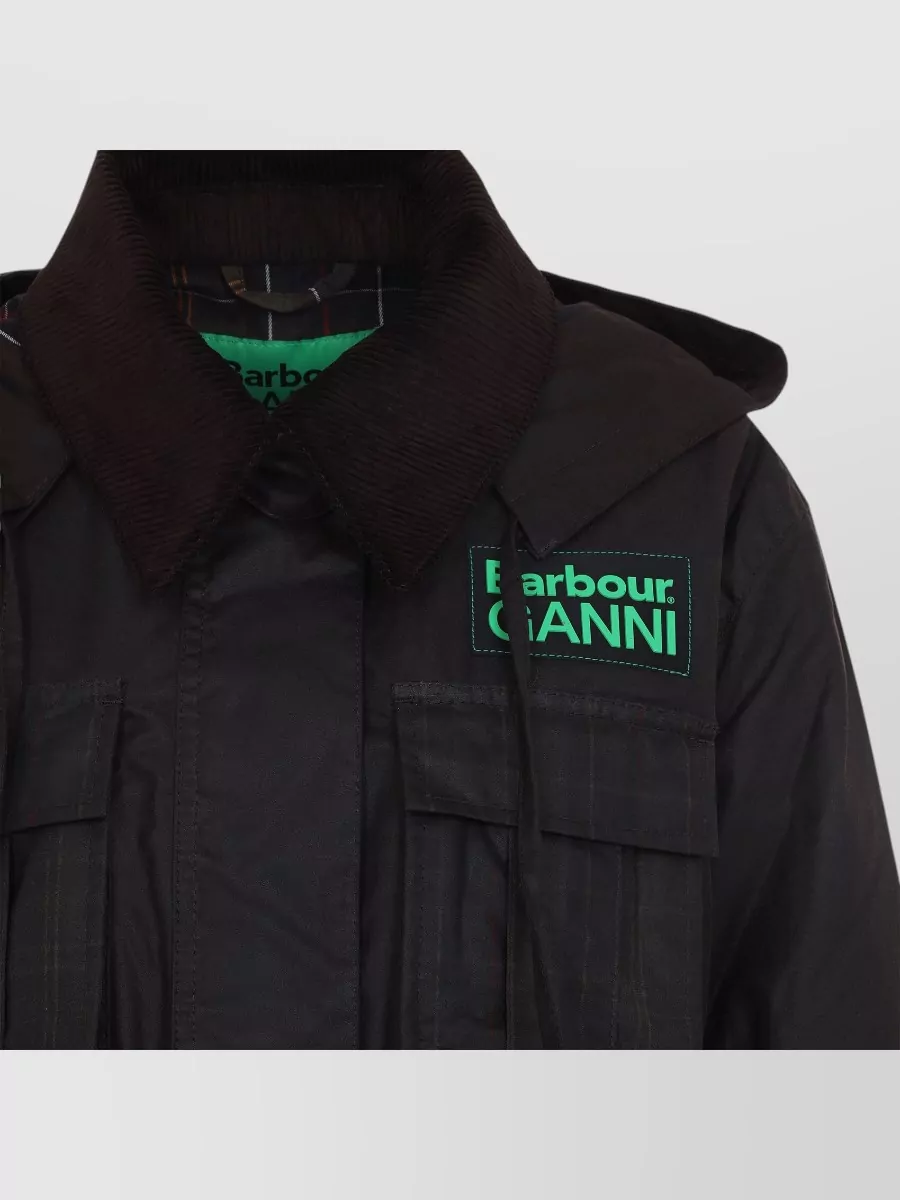 Barbour Ganni Peplum Check Wax Jacket Midi Length