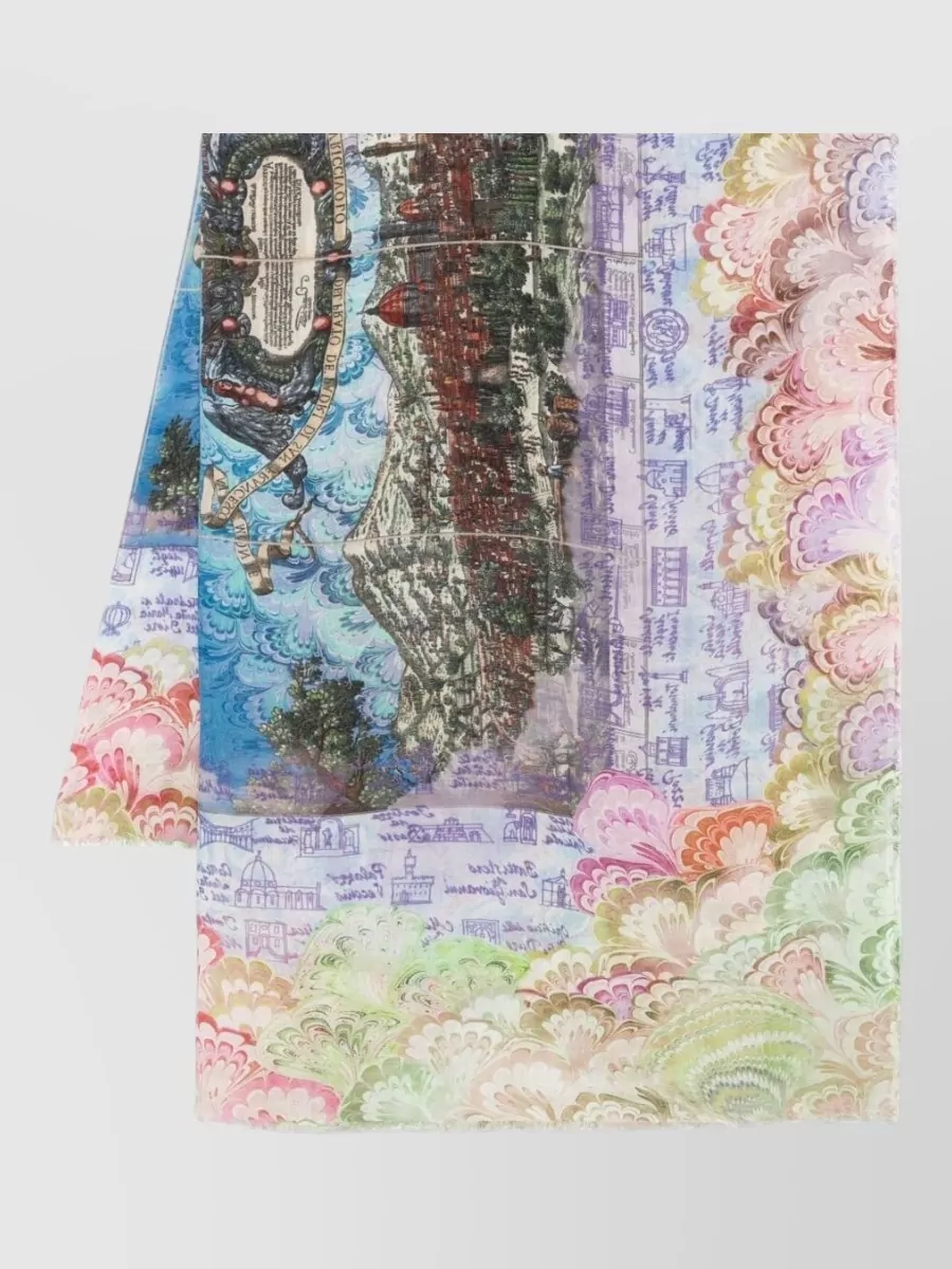 Faliero Sarti silk blend printed fringed scarf