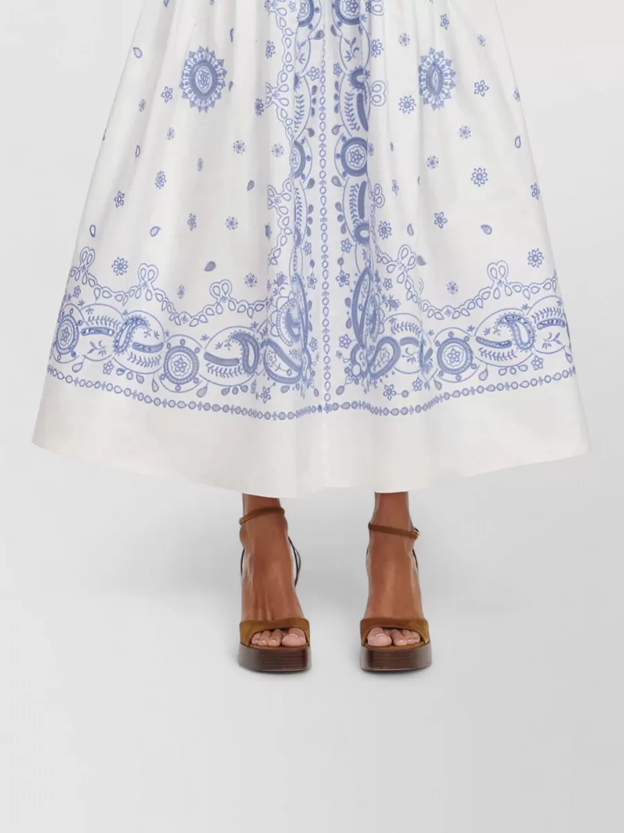 Self-Portrait Embroidered High-Rise Flared Cotton Midi Skirt