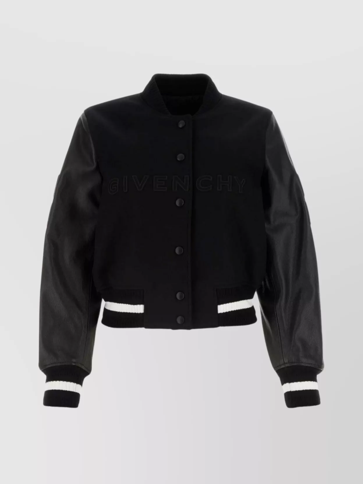 Shop Givenchy Wool Blend Bomber With Ribbed Collar And Hem In Black