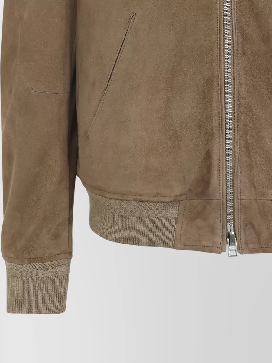 Tom Ford Suede Leather Jacket Ribbed Cuffs Hem Pockets