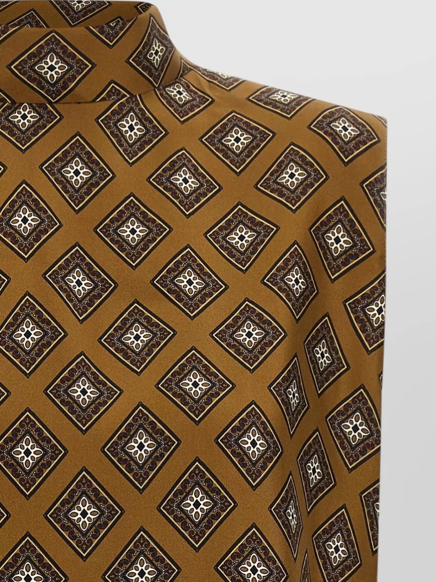 Alberto Biani Silk Tie-Print High-Neck Blouse