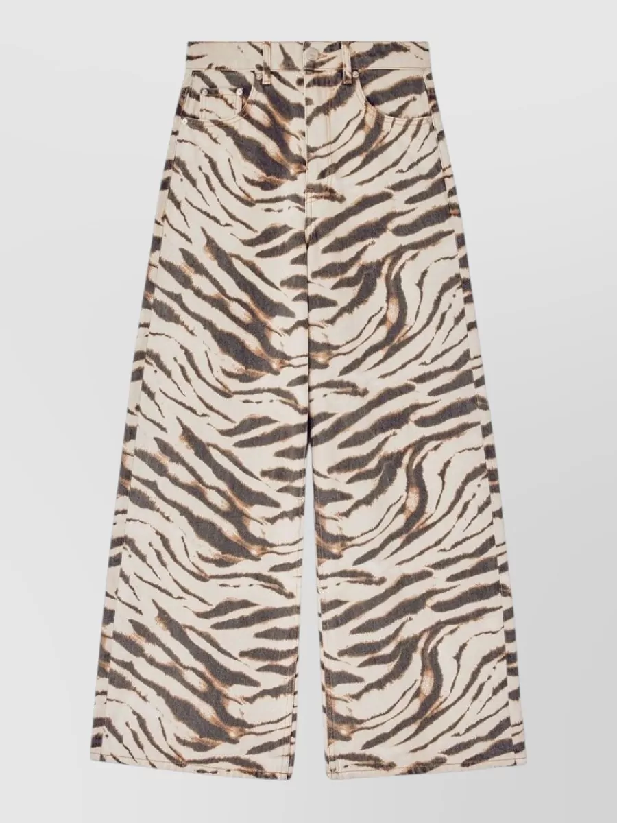 Ganni Denim high-rise wide-leg zebra-print jeans
