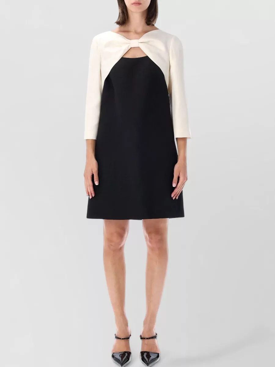 Valentino Garavani Silk wool crepe cutout bow three-quarter sleeve knee-length dress