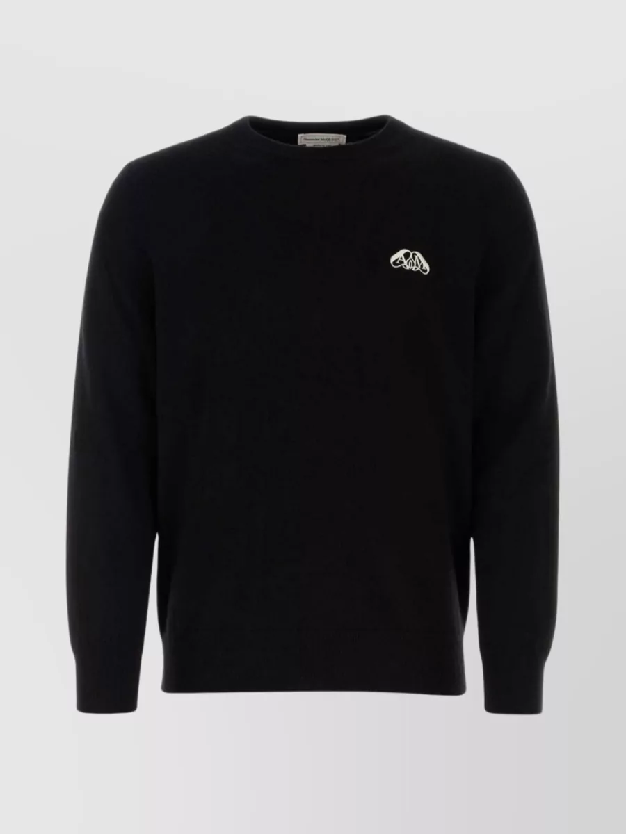 Shop Alexander Mcqueen Ribbed Crewneck Blend Sweater In Black