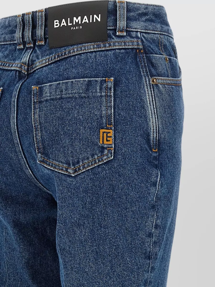 Balmain Embroidered Denim Trousers Belt Loops Pockets