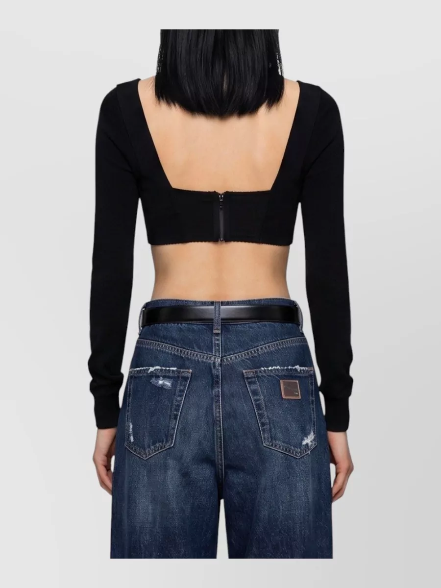Dolce&Gabbana Satin Wool Long-Sleeve Bustier Top