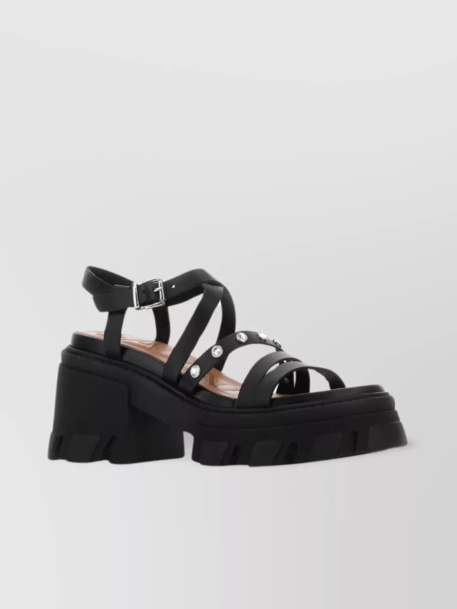 Shop Ganni Sole Platform Strappy Leather Sandals In Black