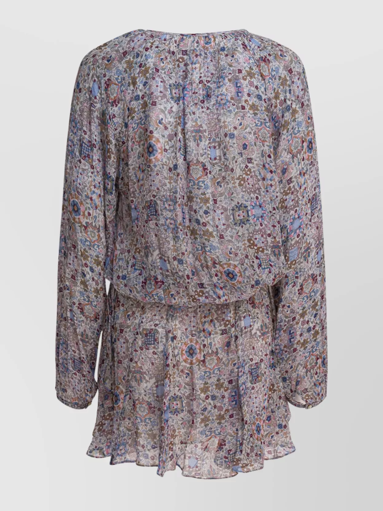 Isabel Marant Étoile Waist Elastic Floral Long Sleeve Round Neck Ruffled Hem In Black
