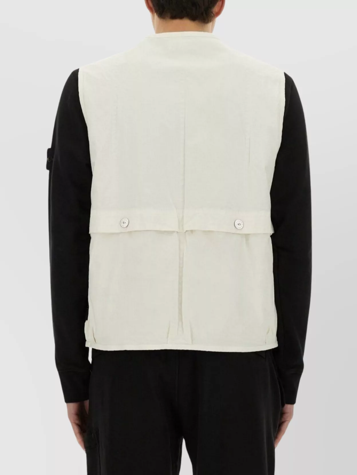 Stone Island Logo Sleeveless Vests With Button And Side Pockets In Neutral