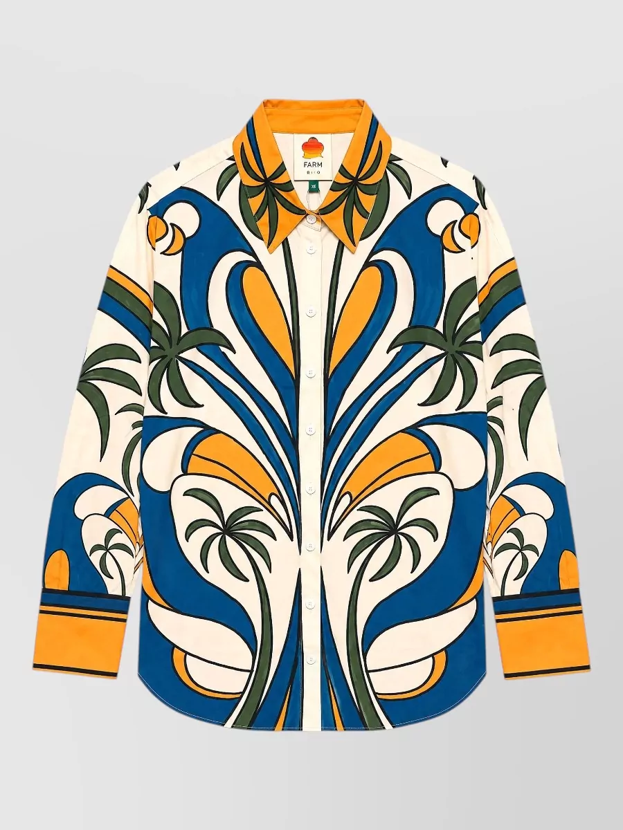 Farm Rio cotton tropical-print long-sleeve shirt