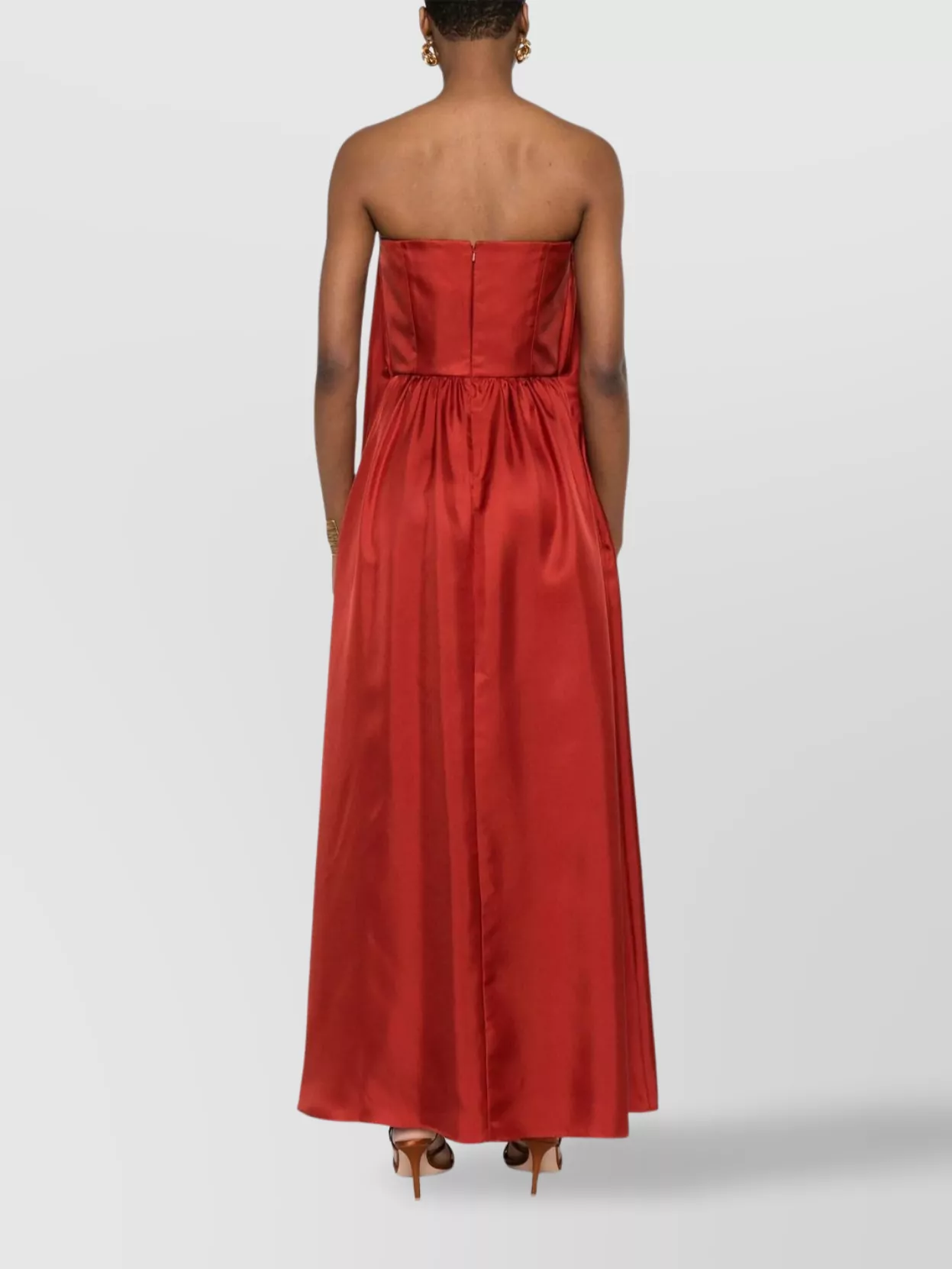 Max Mara Strapless Satin Floor-Length Dress With Gathered Neckline