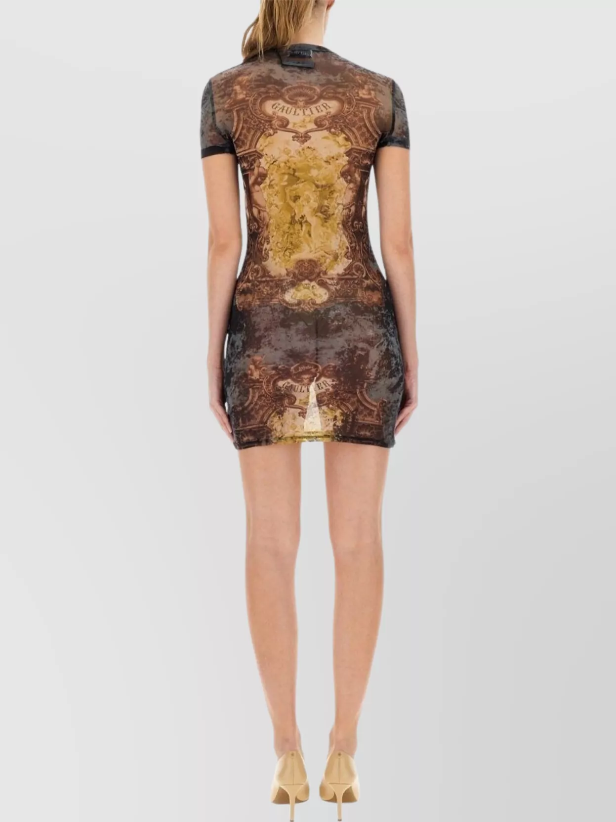 Jean Paul Gaultier Graphic Print Fitted Dress With Sheer Sleeves