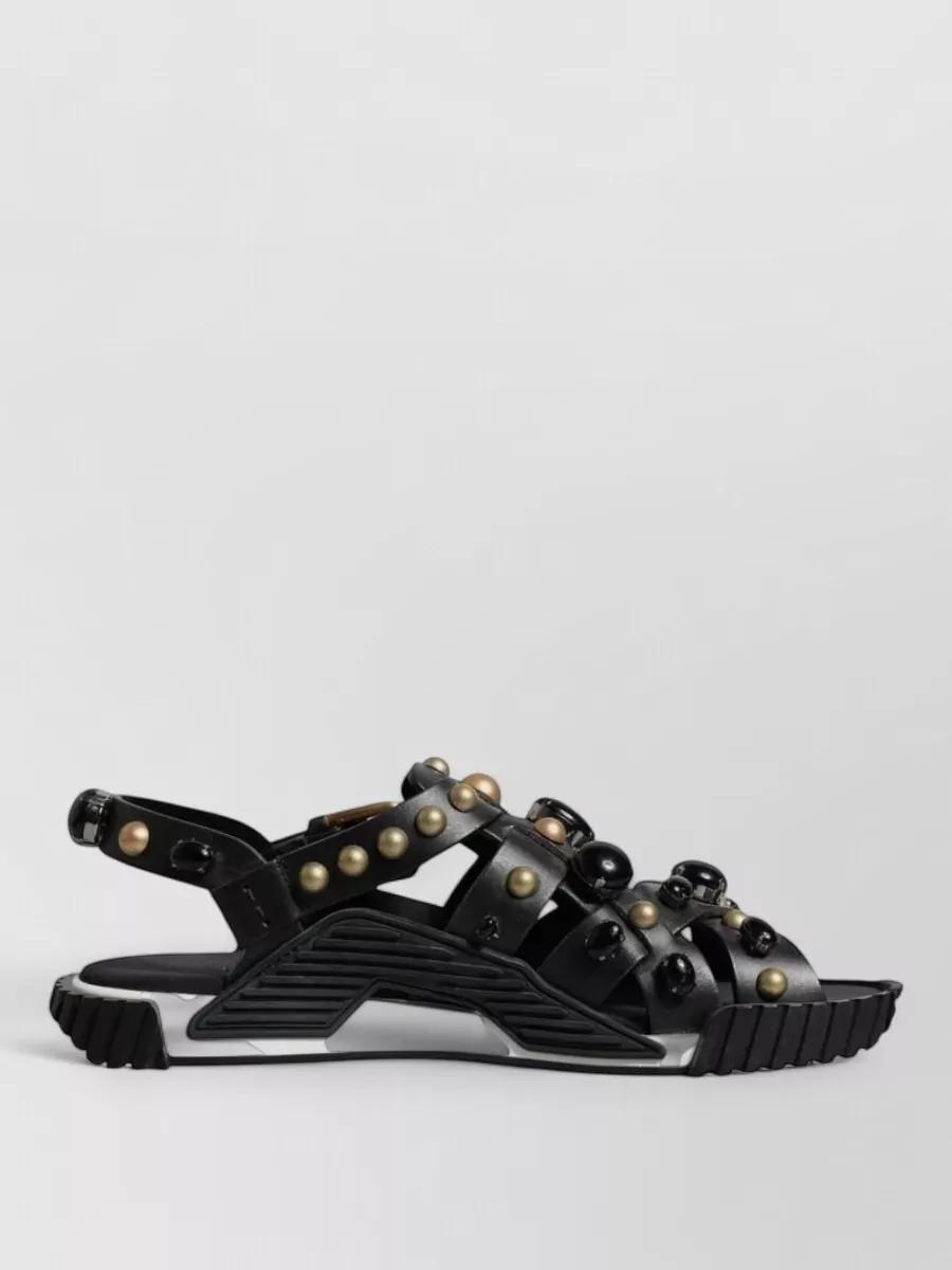 Dolce&Gabbana Leather Studded Slides Sandals