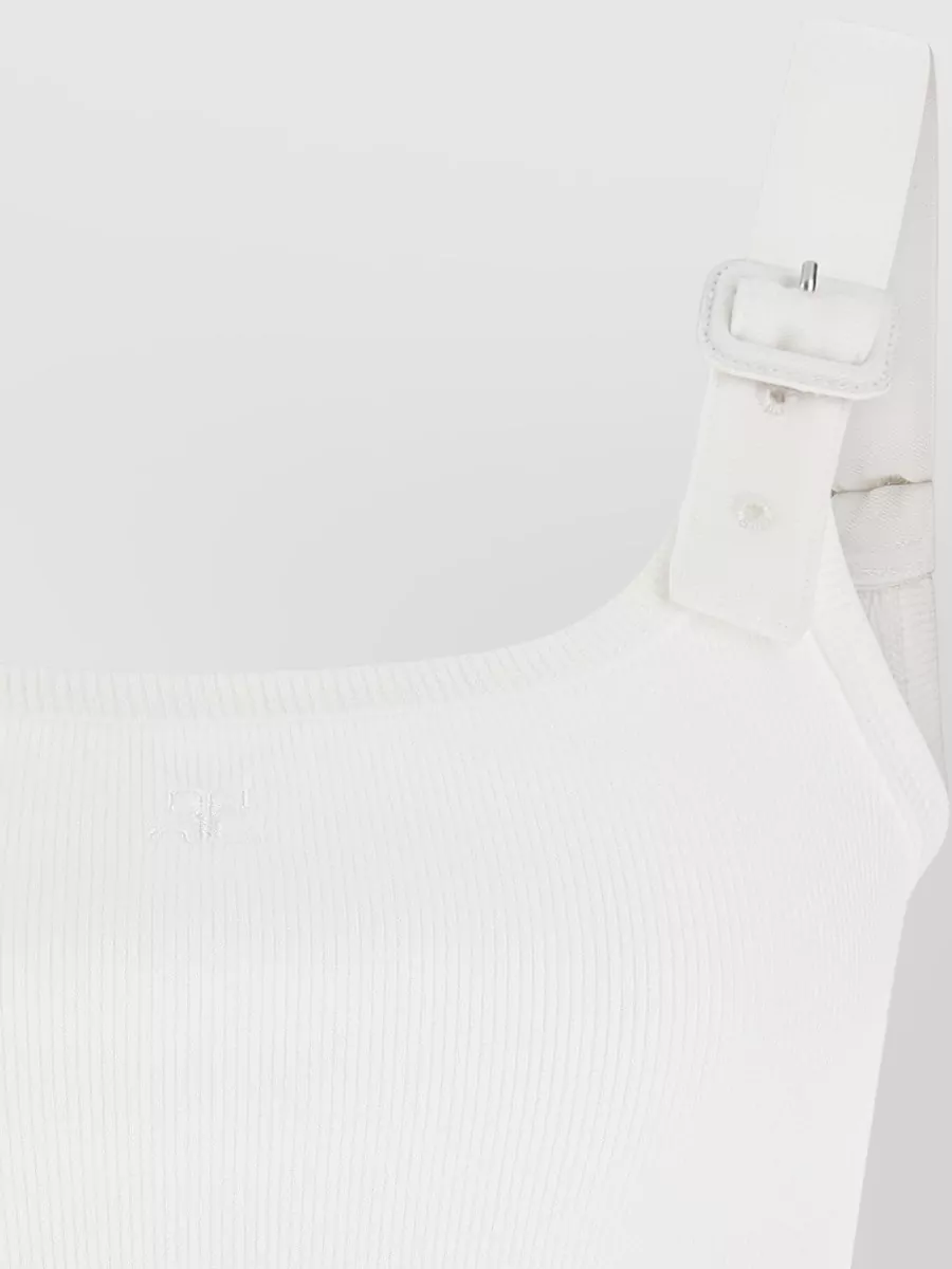 Courrèges Nineties Buckle Ribbed Square Neck Top