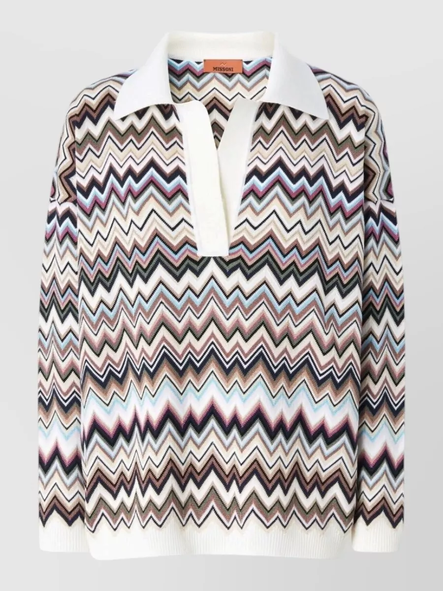 Missoni zigzag oversized v-neck long-sleeve polo jumper