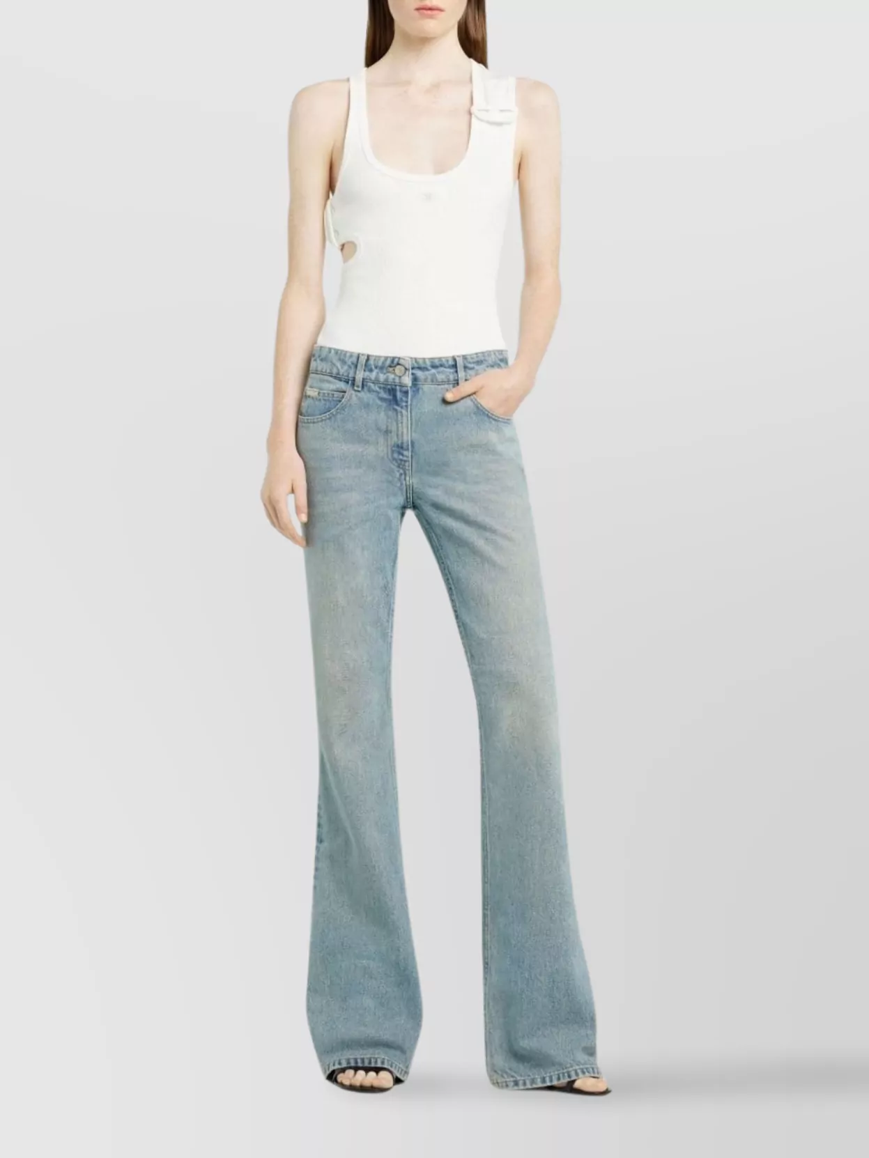 Courrèges Flared Light Wash Five-pocket Trousers In Blue