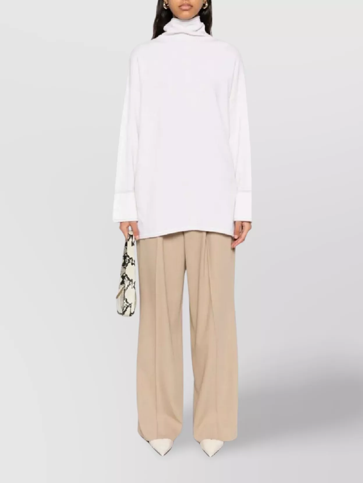 Max Mara High-neck Cashmere Top With Subtle Cuff Detailing In White