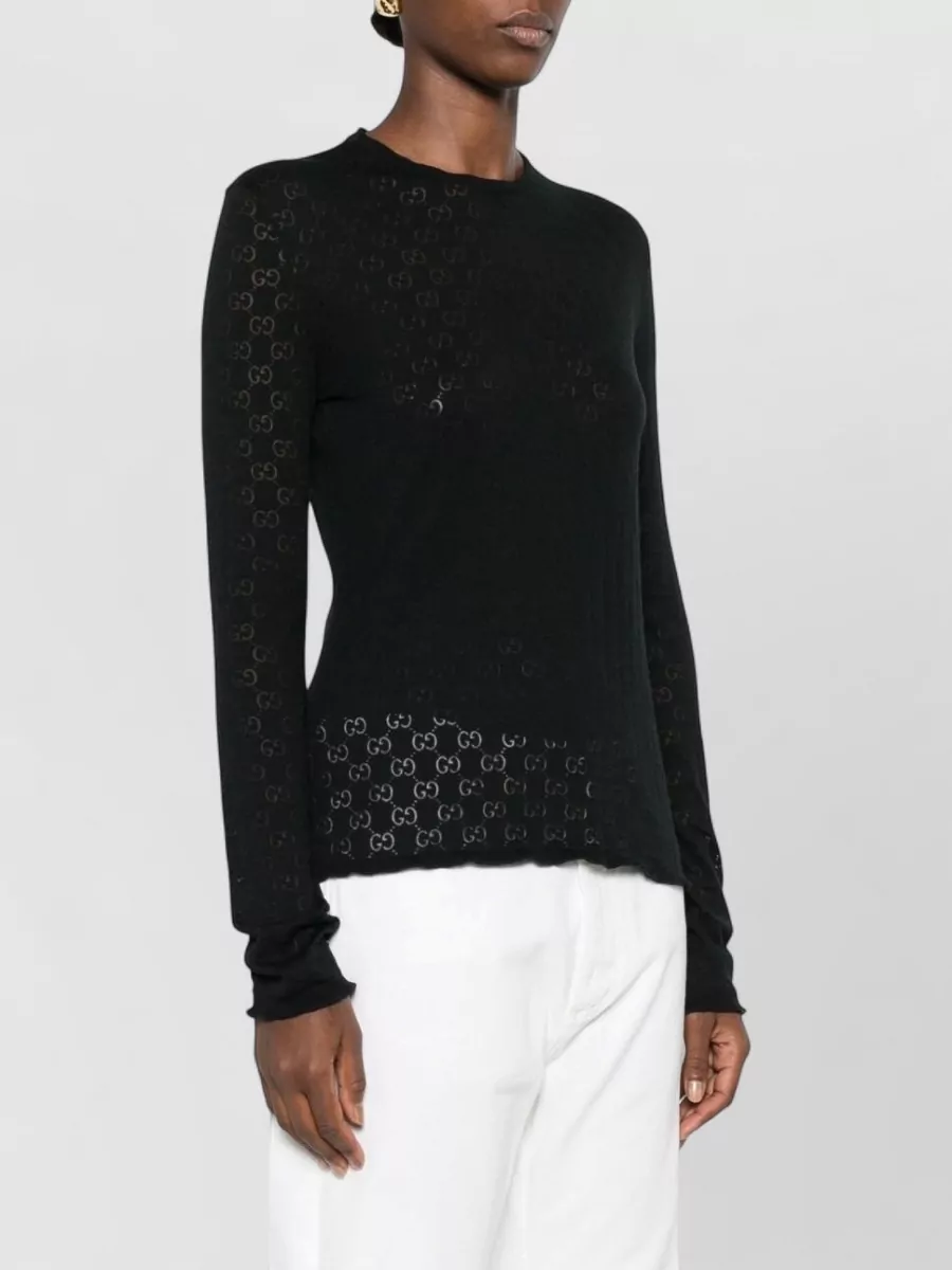Gucci Fine-Knit Gg-Motif Crew-Neck Long-Sleeve T-Shirt