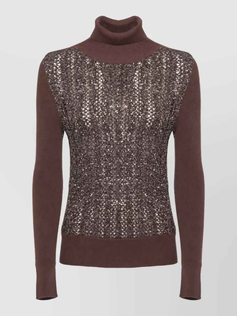D.exterior ribbed high neck wool sweatshirt