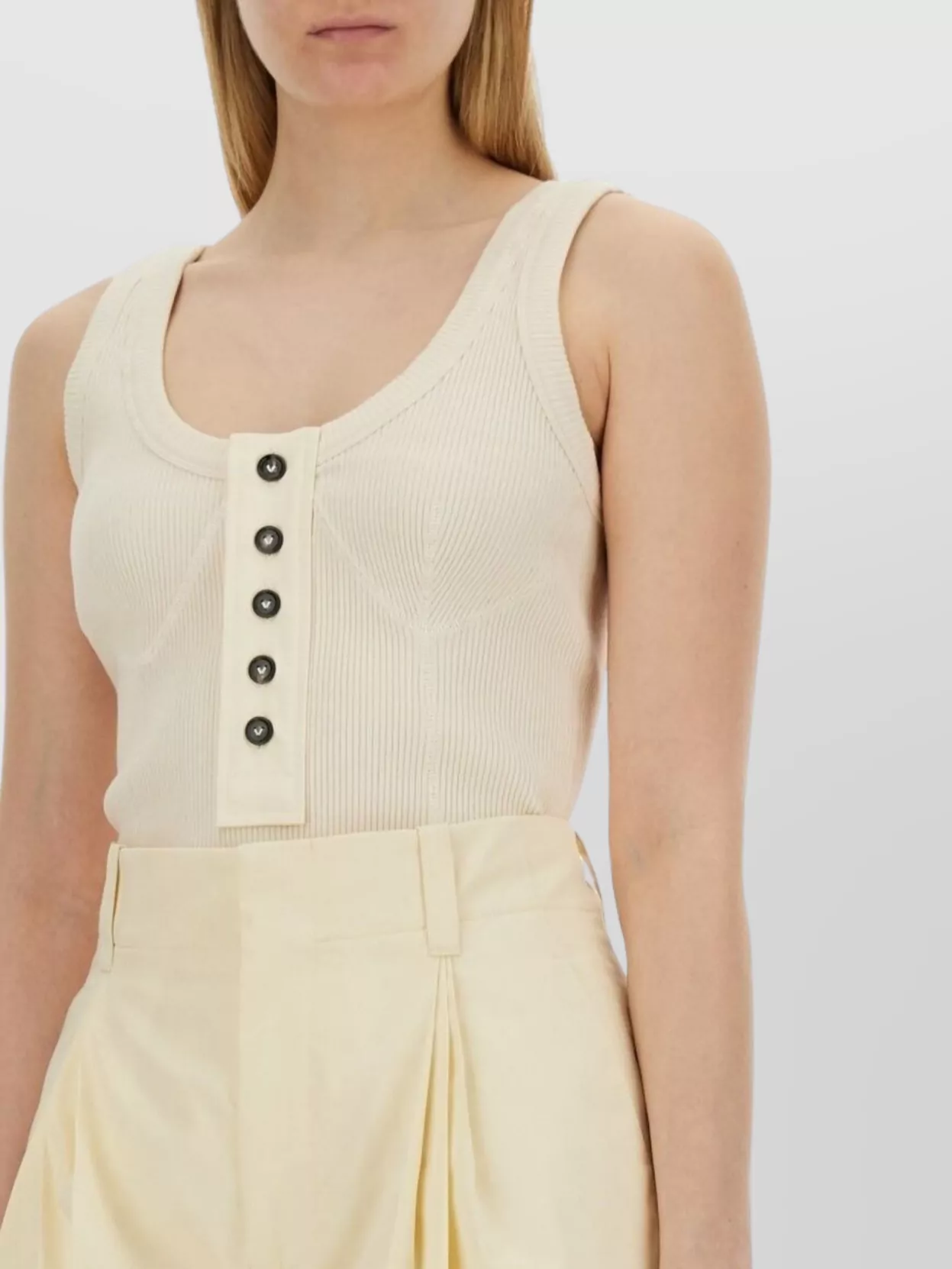 Bottega Veneta Sleeveless Scoop Neck Ribbed Top With Buttons