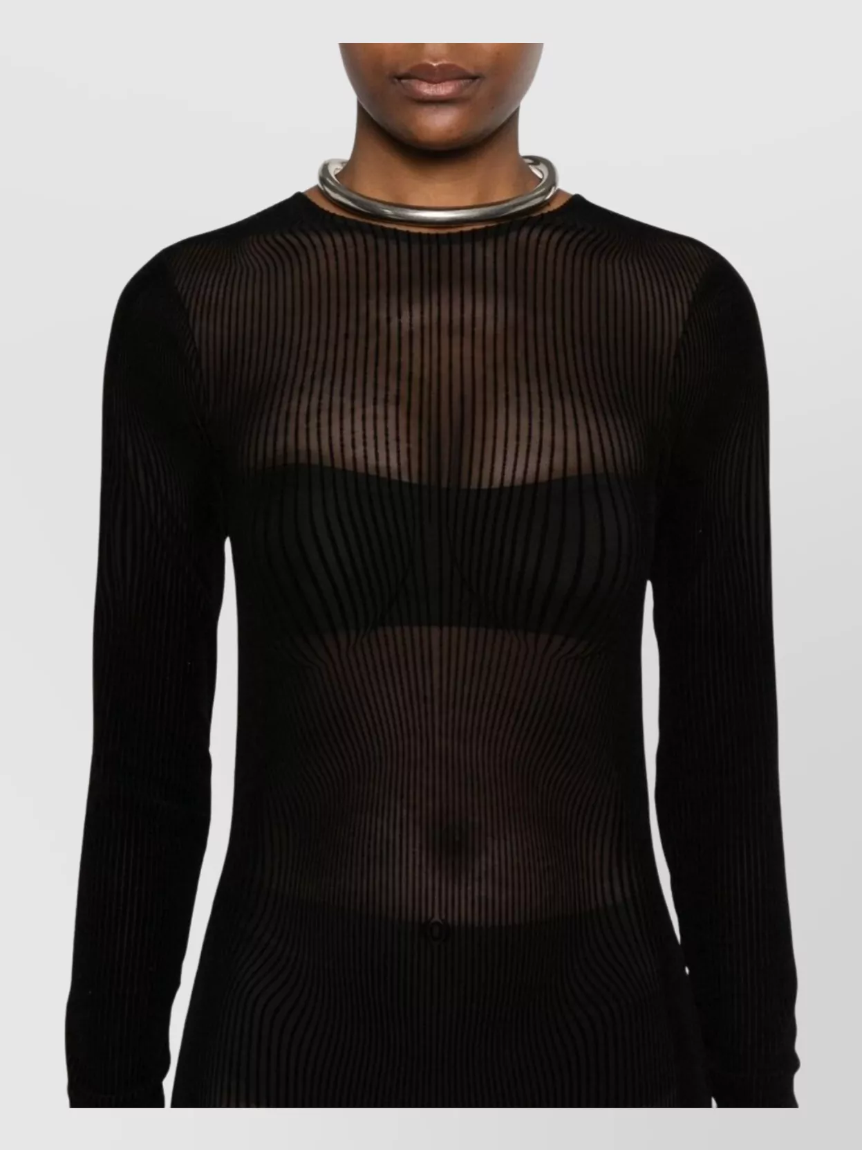 Shop Jean Paul Gaultier Mesh Crew Neck Long Sleeve Dress In Black