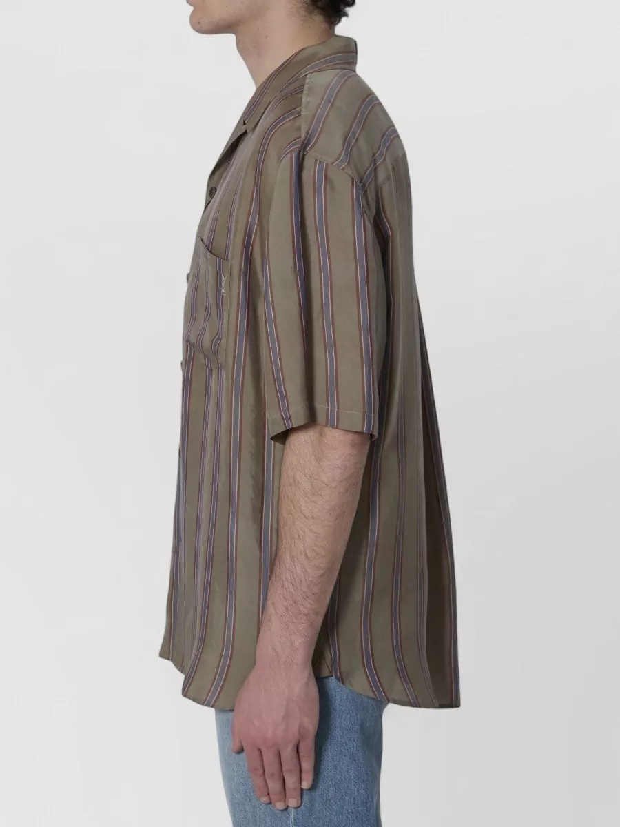 Saint Laurent Striped Cuban-Collar Short-Sleeve Shirt