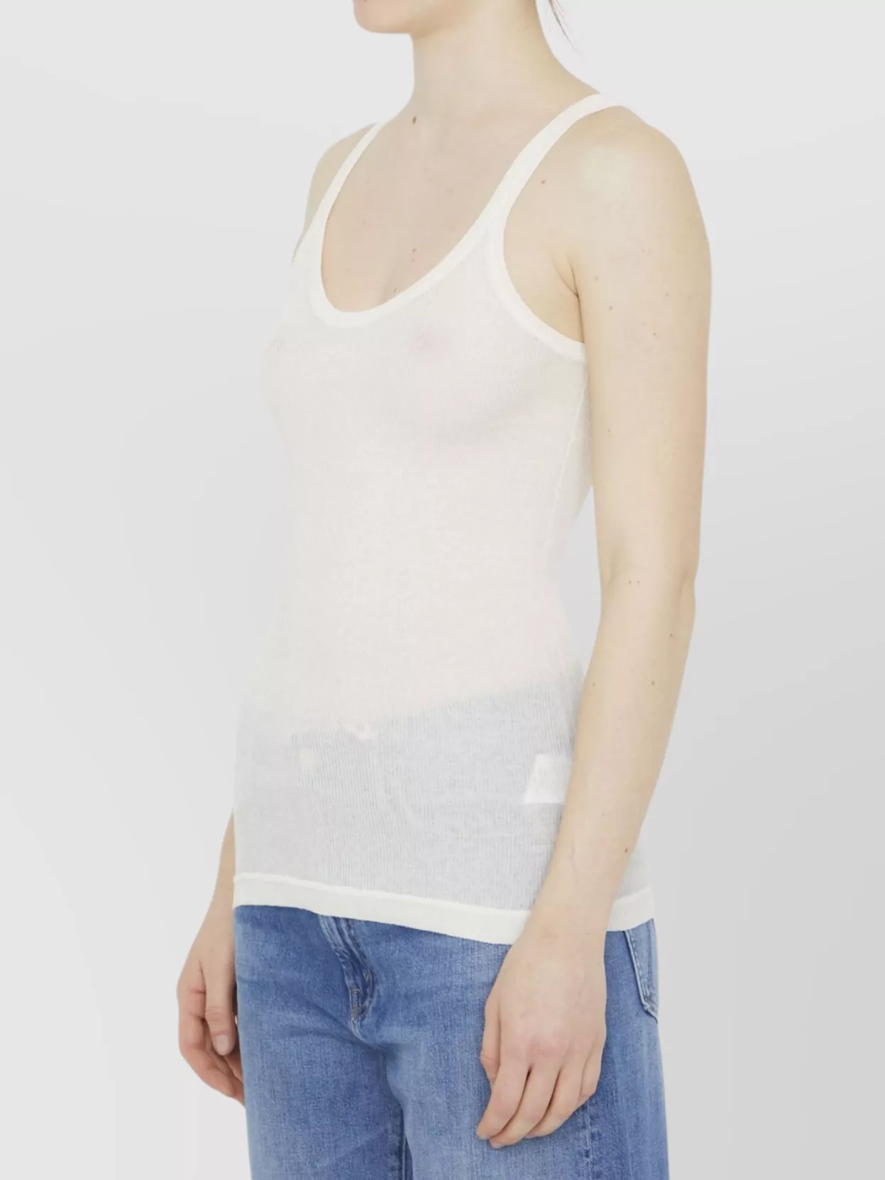 Bottega Veneta Ribbed Cotton Sleeveless Slim Fit Top In White