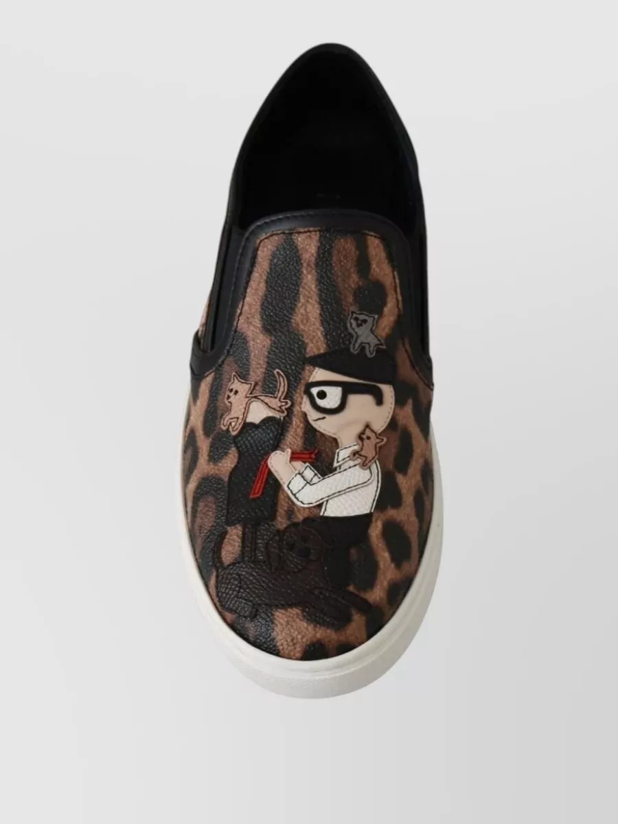 Dolce&Gabbana Leather Leopard-Print Slip-On Sneakers