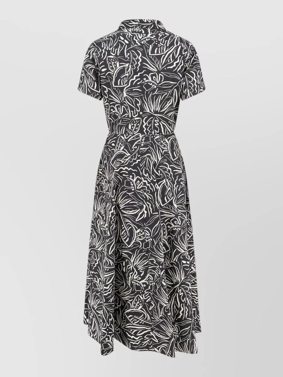 Aspesi Printed Cotton V-Neck Short-Sleeve Midi Dress