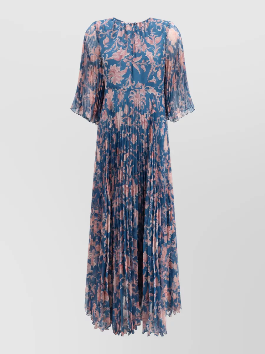 Etro pleated patterned v-neck flared-sleeve maxi dress