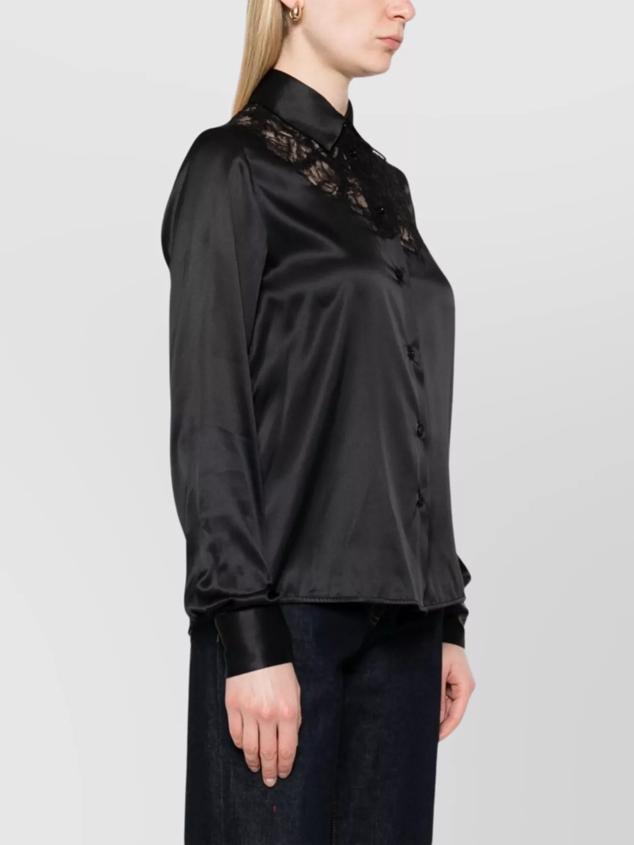 Ermanno Scervino Long Sleeve Satin Top With Lace Detail