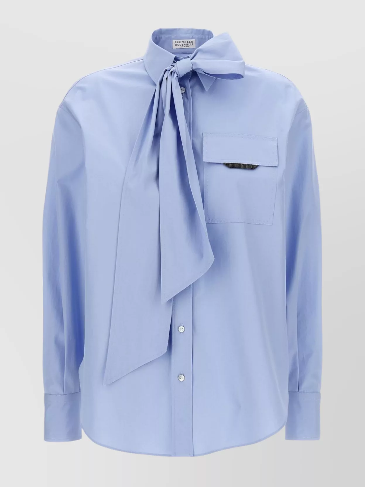 Brunello Cucinelli Bow Pocket Long Sleeve Shirt In Blue