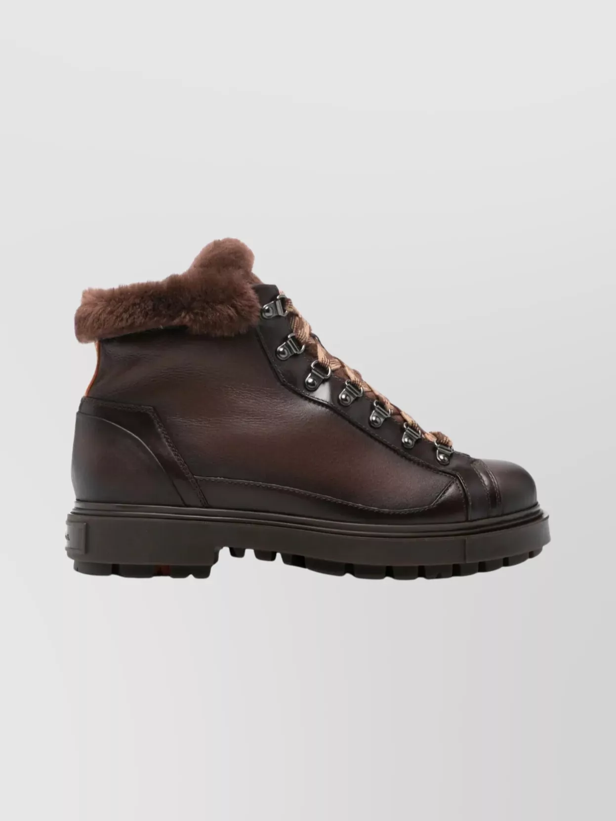 Santoni Ankle Boots With Fur Trim And Metal Eyelets