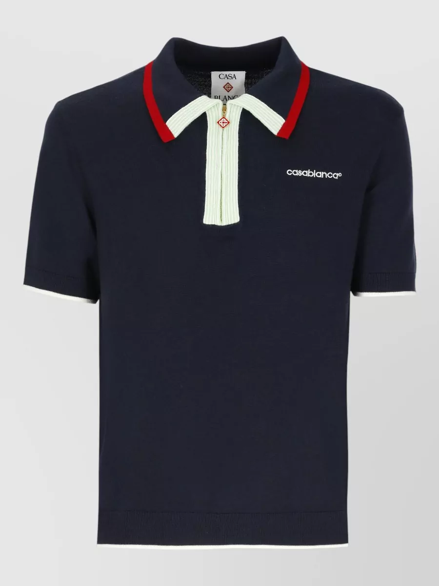 Casablanca merino wool fine-knit short-sleeve polo shirt