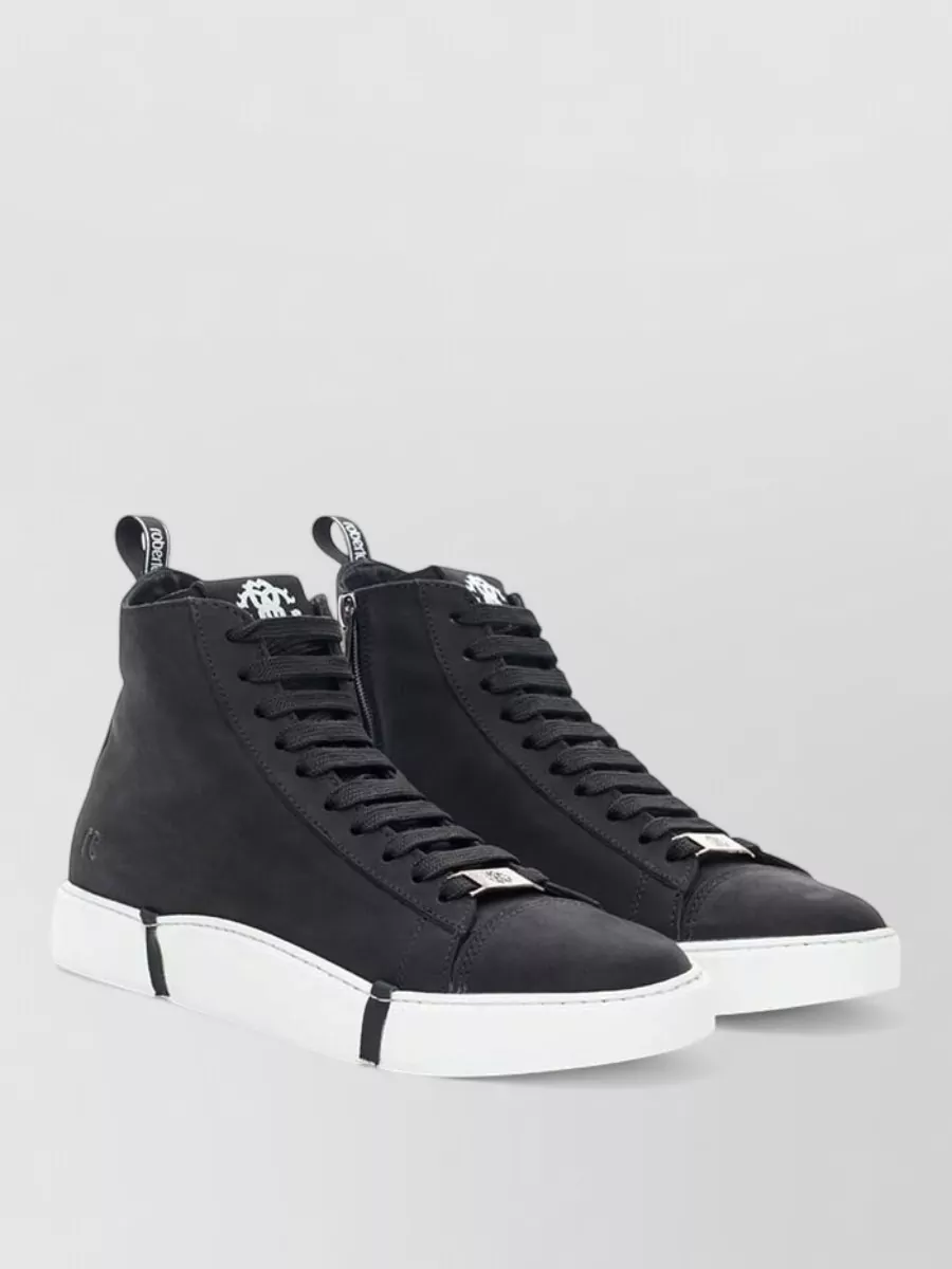 Roberto Cavalli suede leather high-top lace-up sneakers