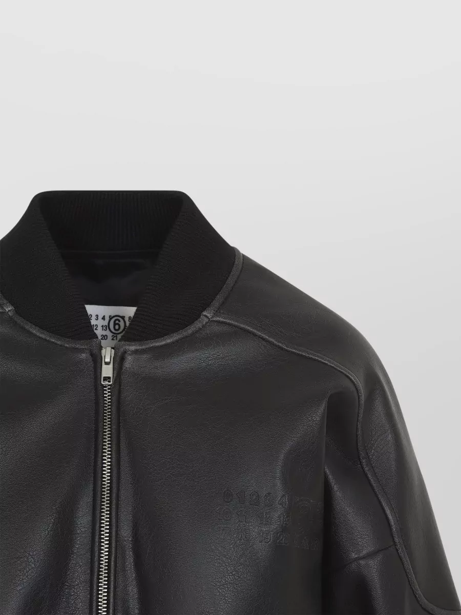 Mm6 Maison Margiela Faux Leather Ribbed Trim Cropped Bomber Jacket