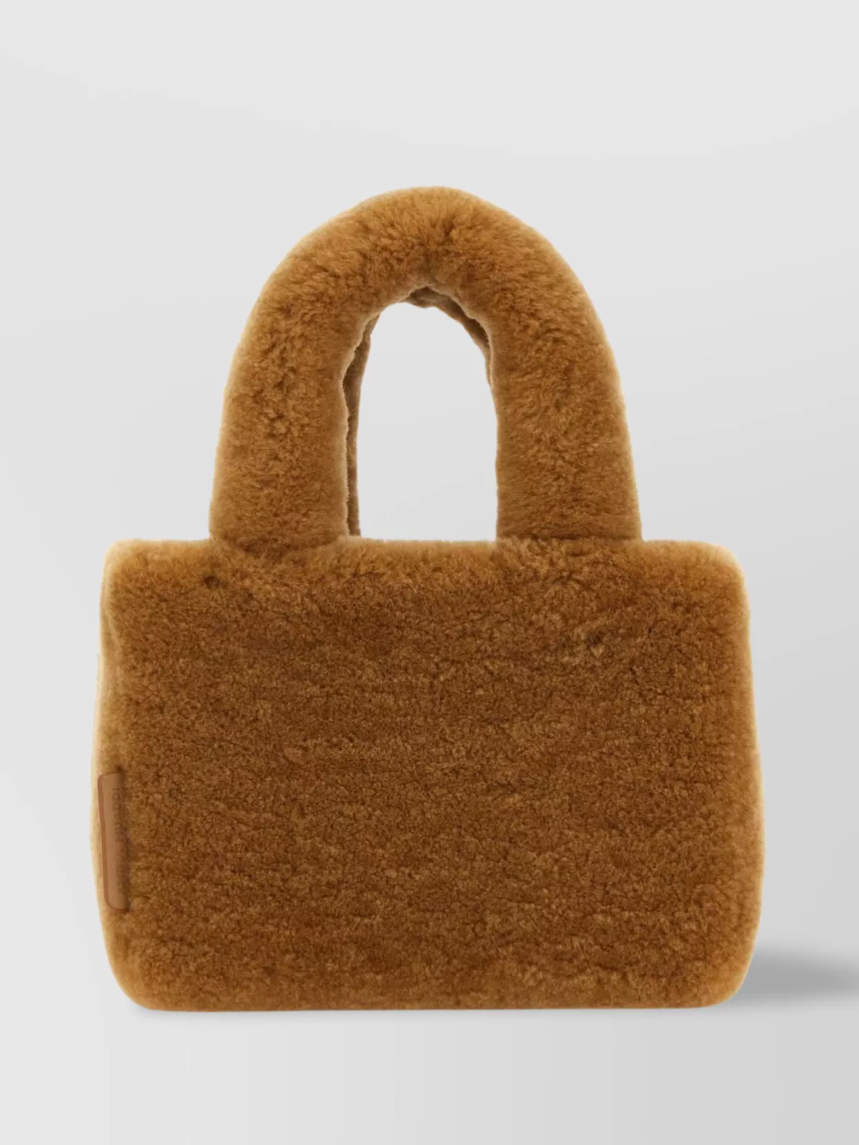 Shop Amina Muaddi Rectangular Shearling Handbag With Top Handle In Brown