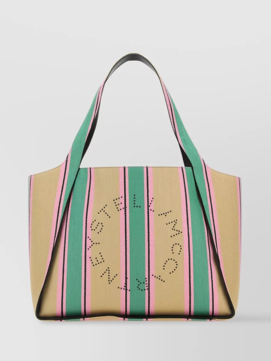 Shop Stella Mccartney Raffia Striped Logo Tote Bag In Multicoloured